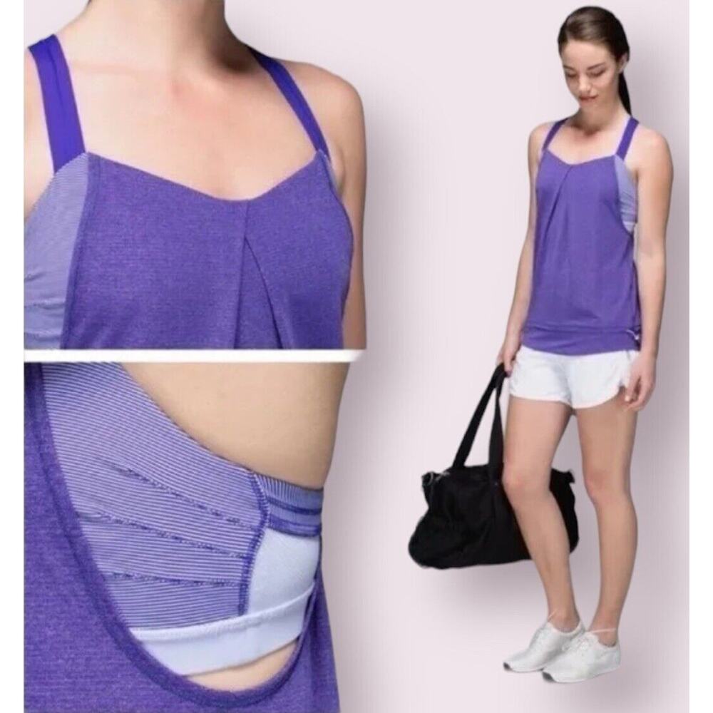 Lululemon Rest Less Tank Top Bra Bruised Berry Wee Stripe Heathered Purple Sz 4